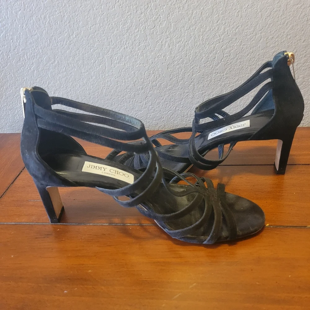 Jimmy Choo Black Selina 85 Suede Strappy Sandals
